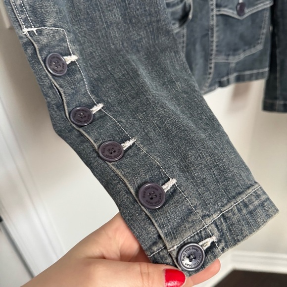 Vintage denim coat with unique buttons and stitching punk y2k grunge M - Picture 4 of 7